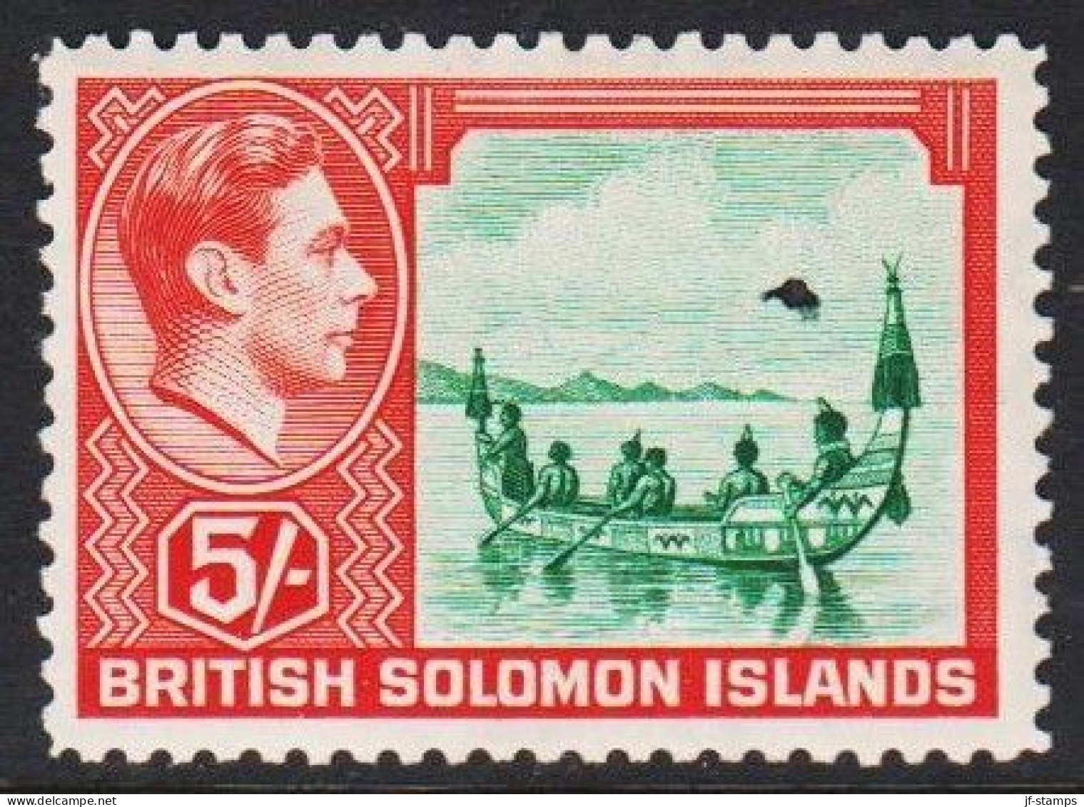 1939. BRITISH SOLOMON ISLANDS. King Georg VI. And Country Scenary 5/-hinged. (Michel 70) - JF546083 - Salomonen (...-1978)