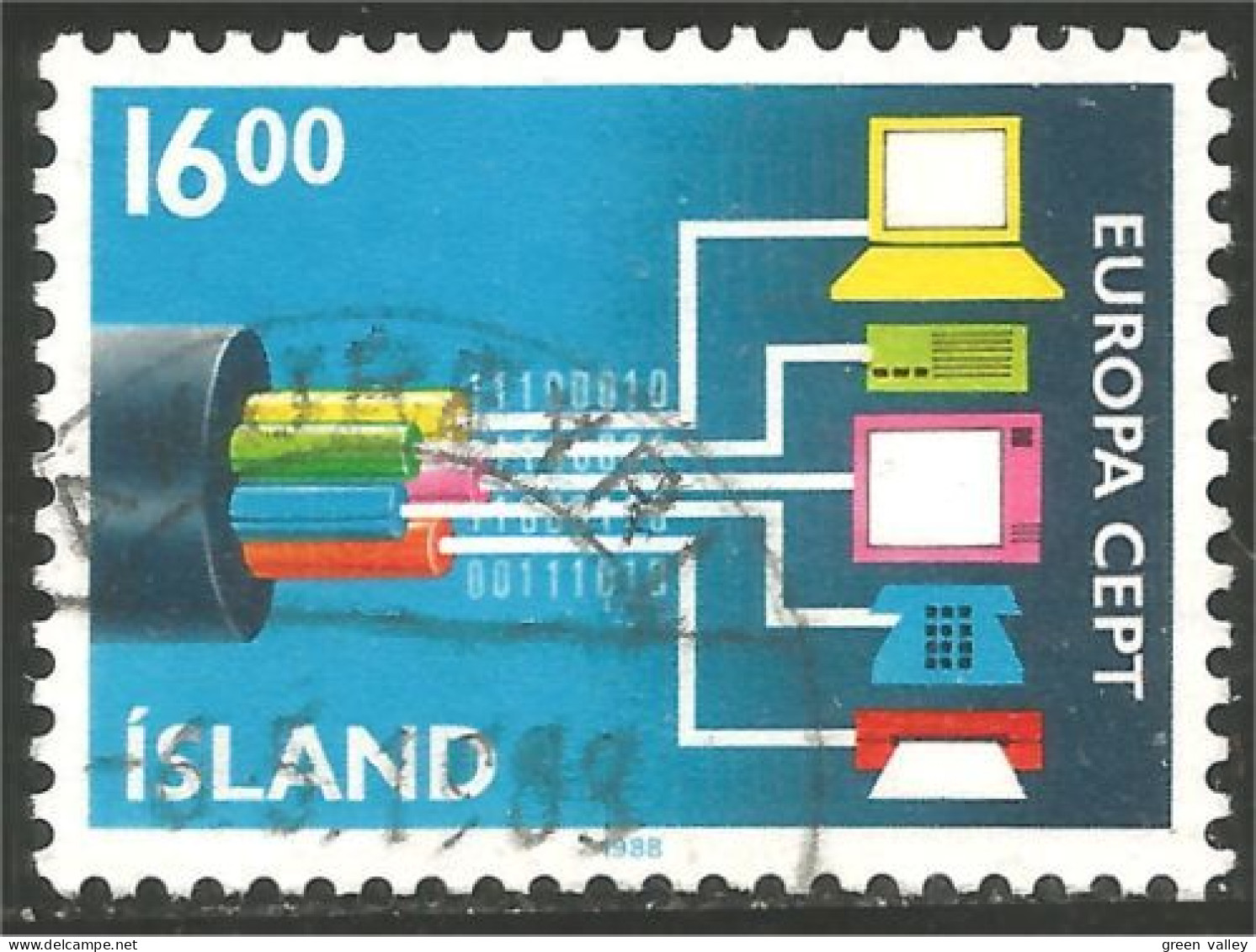 EU88-17b EUROPA-CEPT 1988 Iceland Telephone Ordinateur Computer Communications - Informatique