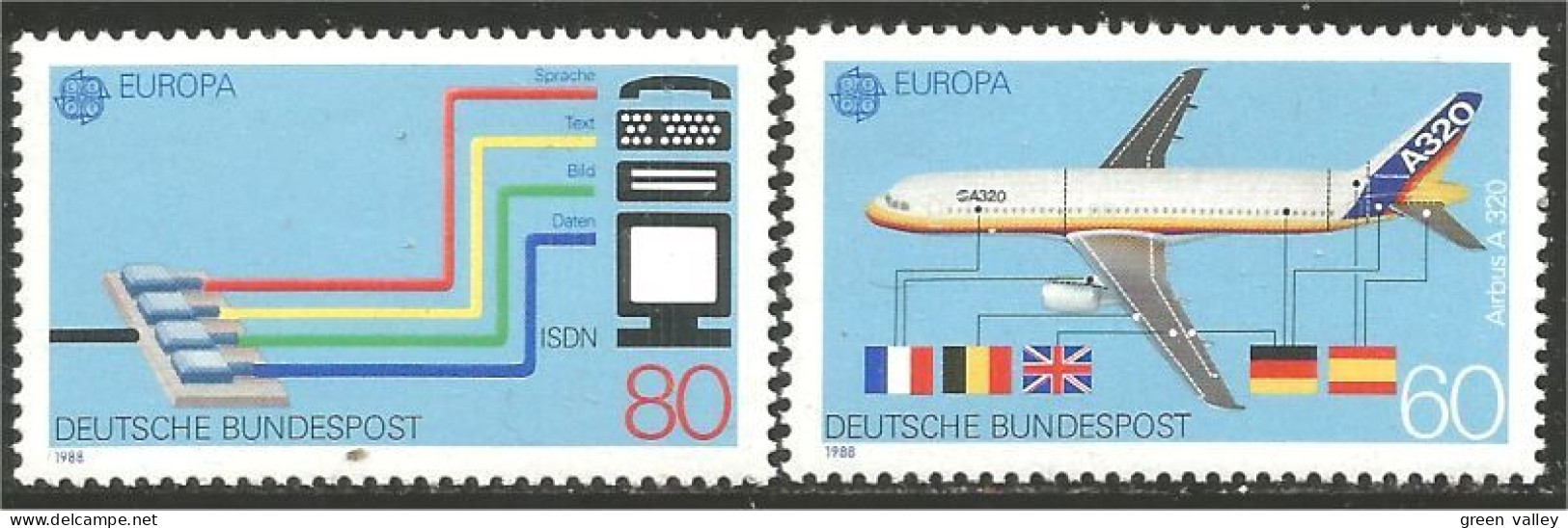 EU88-6 EUROPA-CEPT 1988 Germany Avion Airplane Ordinateur Computer Drapeaux Flags MNH ** Neuf SC - Informatik