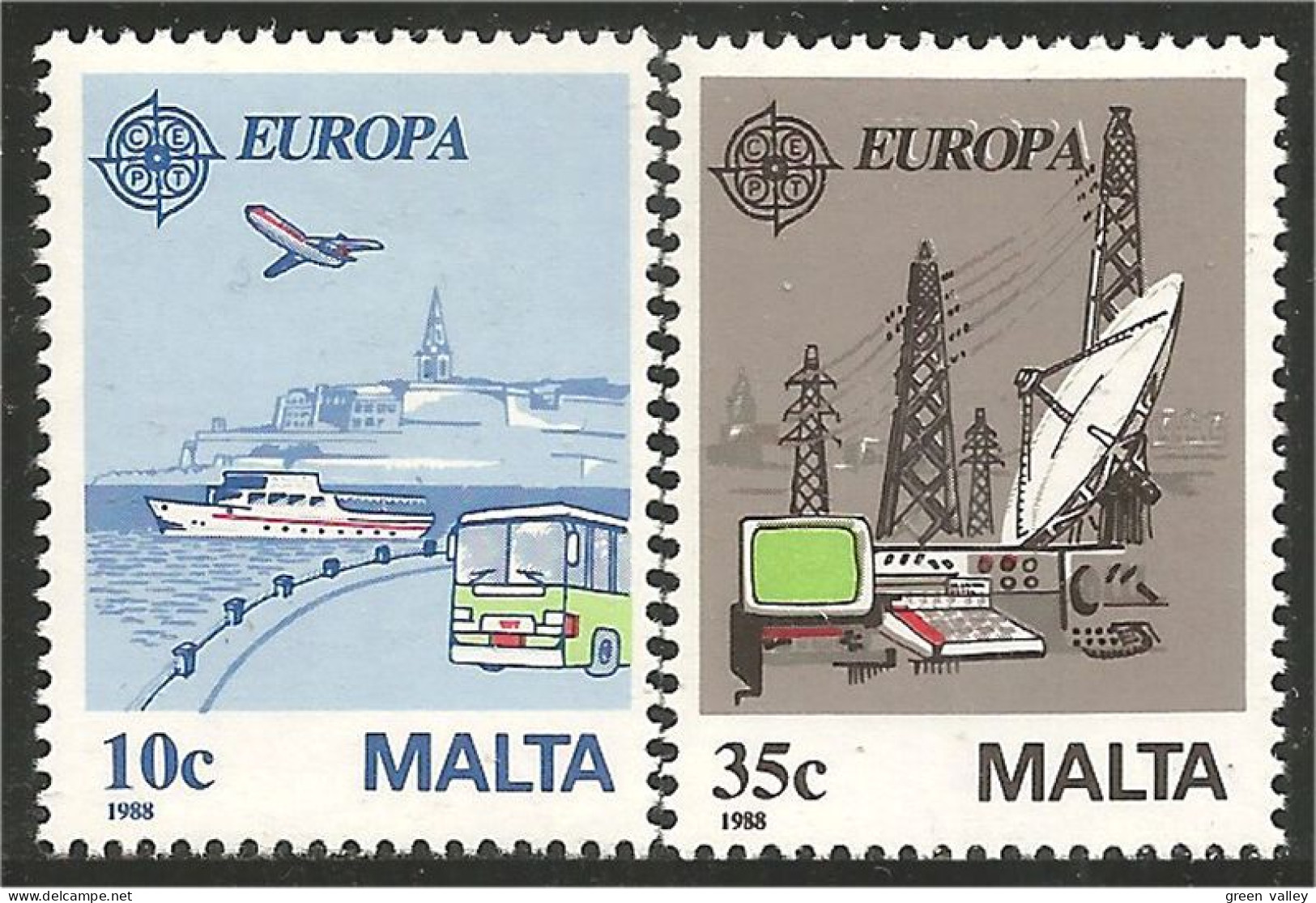 EU88-8 EUROPA-CEPT 1988 Malte Autobus Boat Avion Airplane Ordinateur Computer MNH ** Neuf SC - 1988