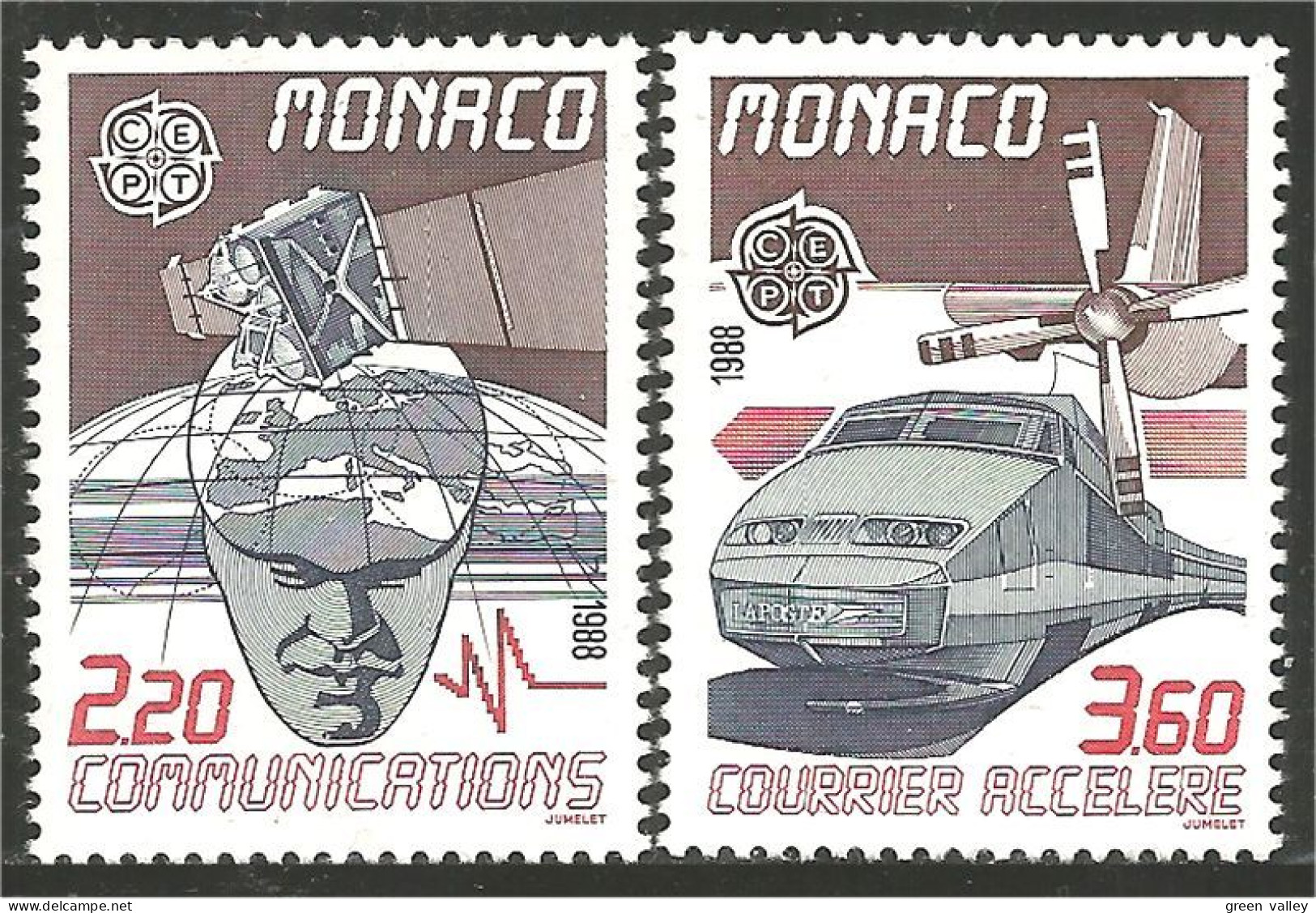 EU88-9 EUROPA-CEPT 1988 Monaco Train Locomotive Zug Railway Avion Airplane MNH ** Neuf SC - Vliegtuigen