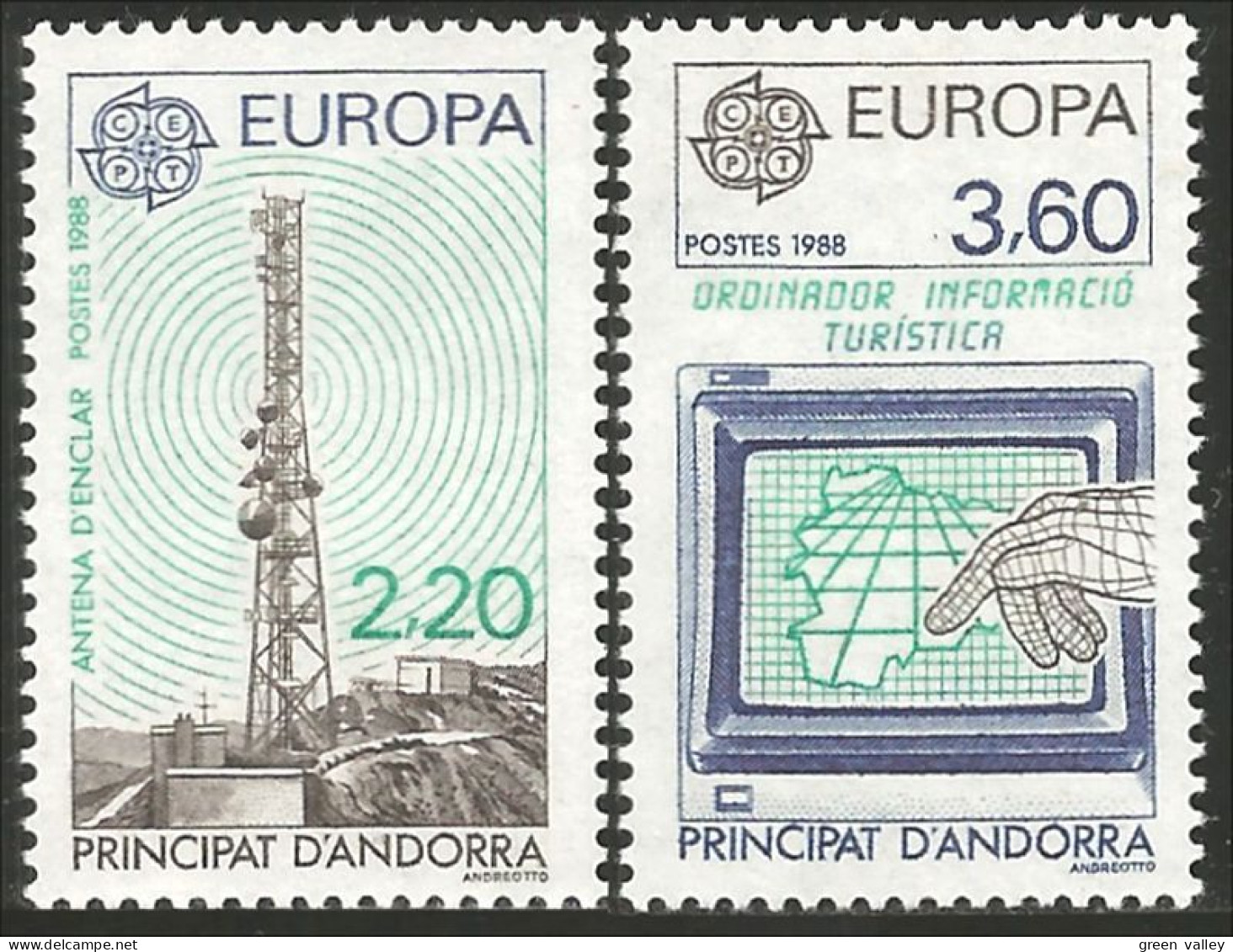 EU88-1-2c EUROPA-CEPT 1988 Andorre Ordinateur Computer Antenne Antenna MNH ** Neuf SC - Ungebraucht