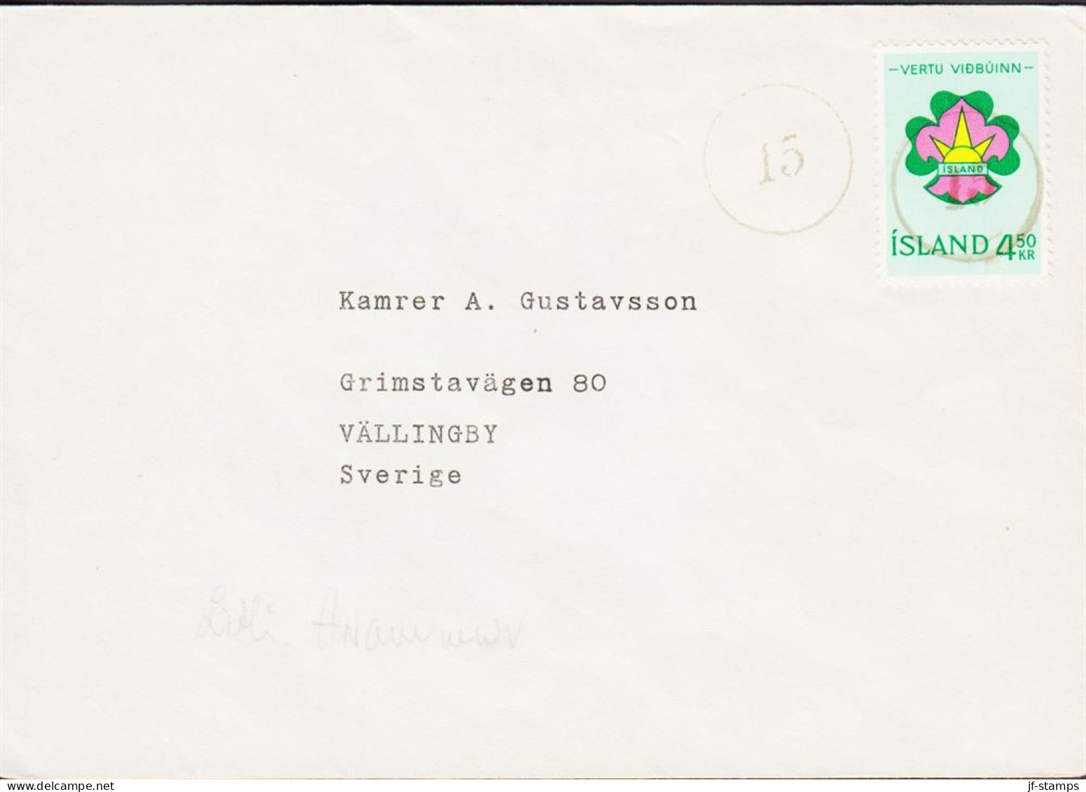 1964. ISLAND. Scout. 4,50 Kr. On Cover To Sweden LUXUS Cancelled With Nummeral Cancel 15. Ver... (Michel 379) - JF546091 - Lettres & Documents