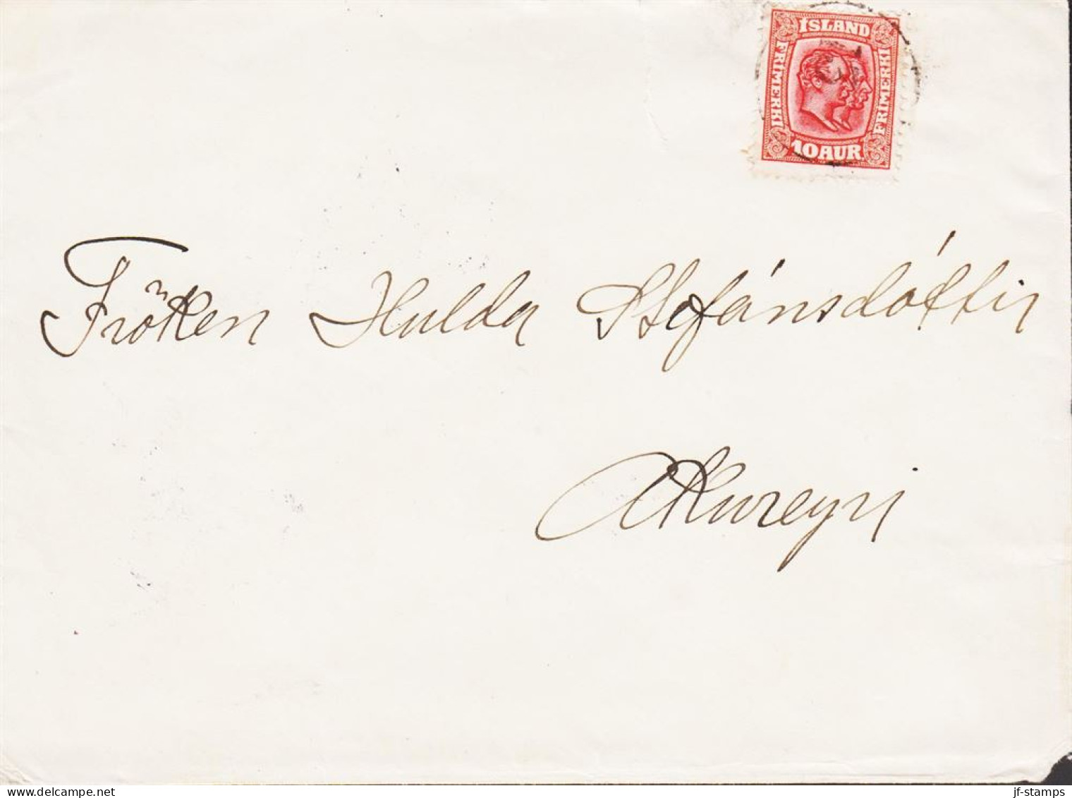 1913. ISLAND. Two Kings. 10 Aur Red. Perf. 12 3/4, Wm. Crown.  With Nummeral Cancel 133 ?. On ... (Michel 53) - JF546094 - Covers & Documents