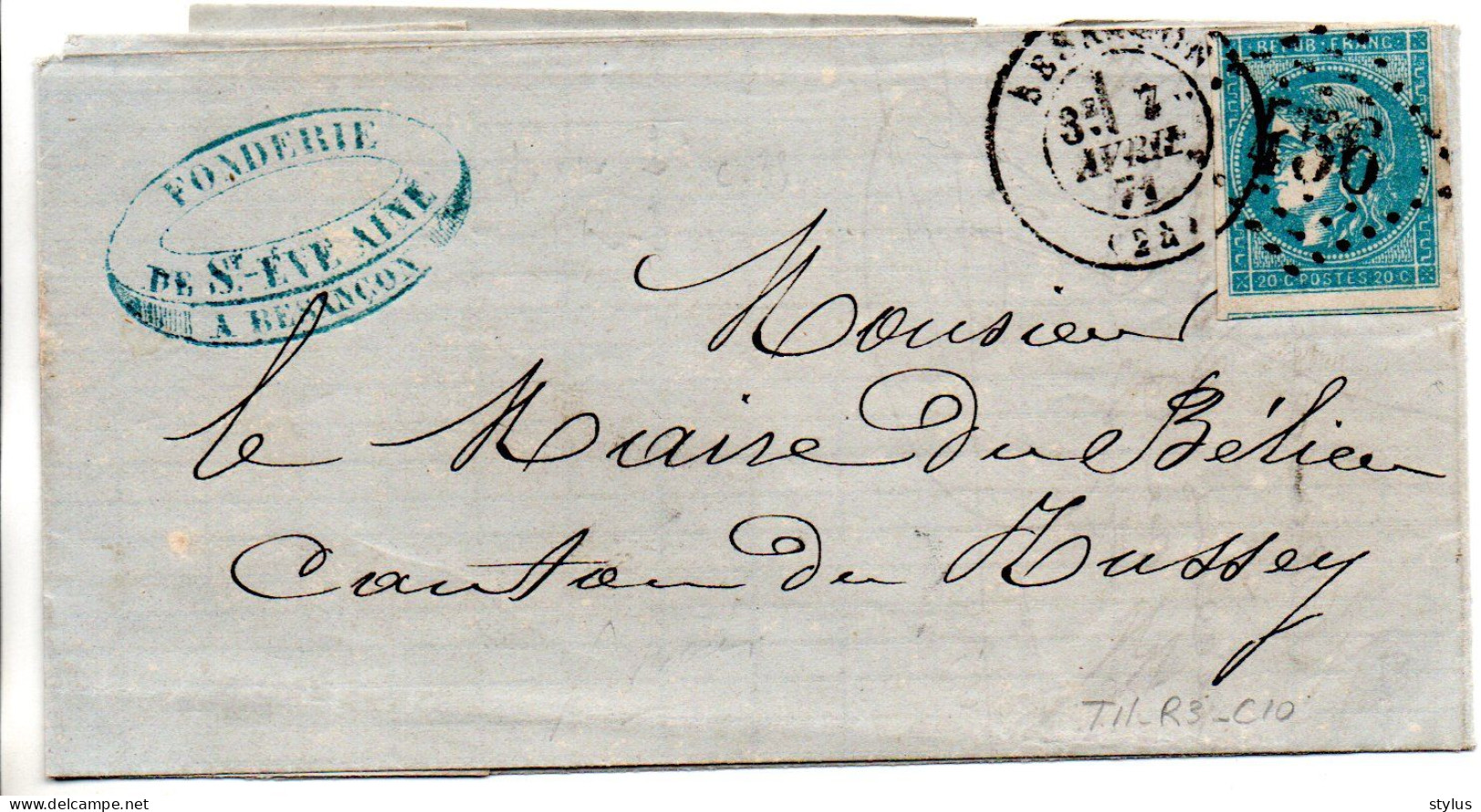 Lettre Besançon Bordeaux TII R3 C10 - 1870 Bordeaux Printing