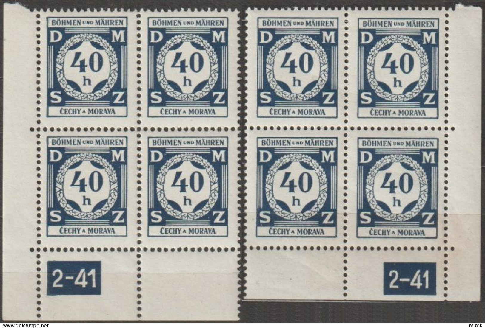 38/ Pof. SL 2, Corner 4-blocks, Plate Number 2-41 - Unused Stamps