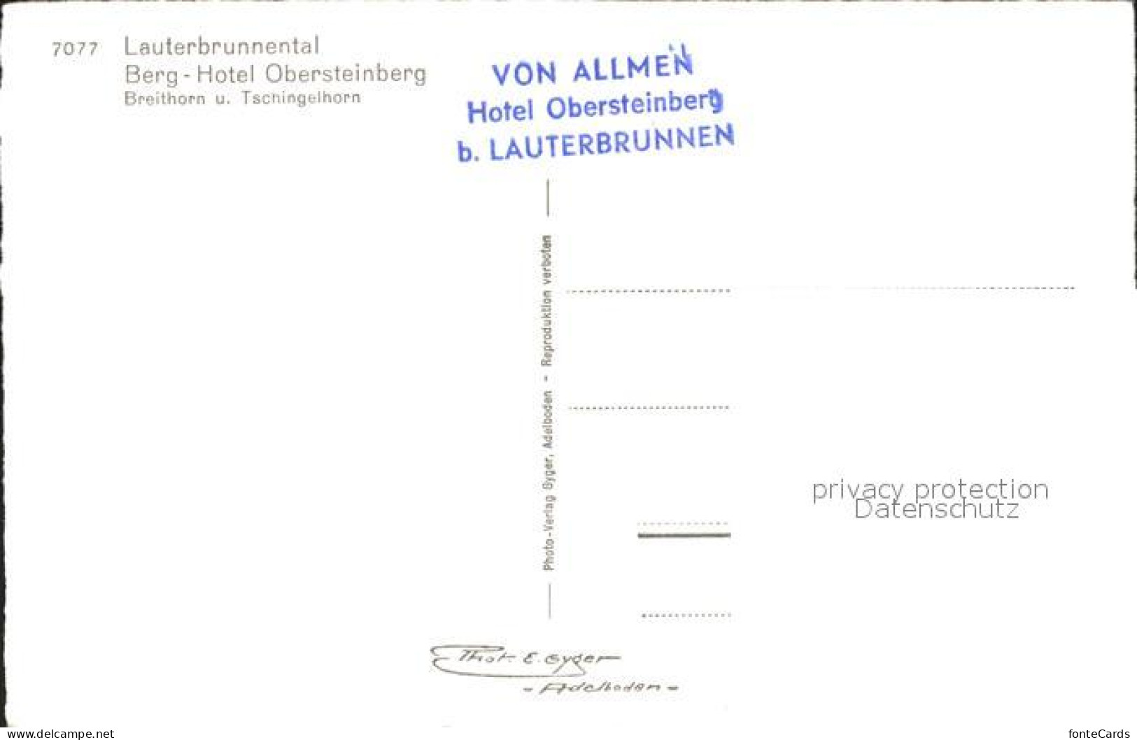 11769156 Lauterbrunnental Berghotel Obersteinberg Mit Breit Und Tschingelhorn La - Autres & Non Classés