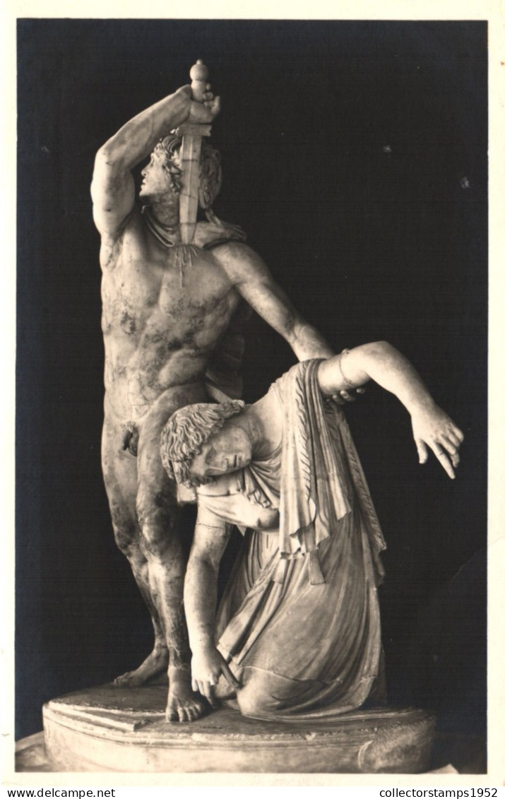 SCULPTURES, FINE ARTS, SWORD, DEFEATED GAUL KILLING HIS WIFE AND HIMSELF, ROME, ITALY, POSTCARD - Skulpturen