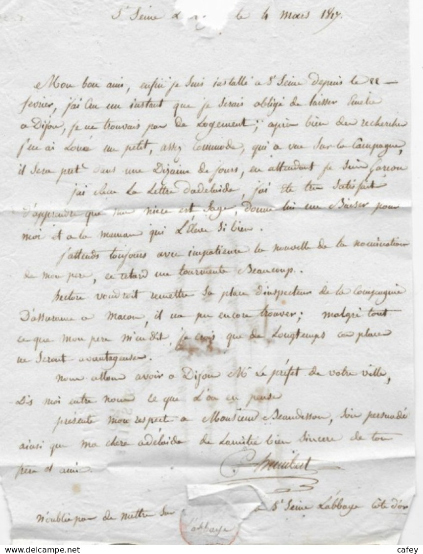 COTE D'OR Lettre Avec Texte De 1817 Marque Postale 20 / ST SEINE - 1801-1848: Précurseurs XIX