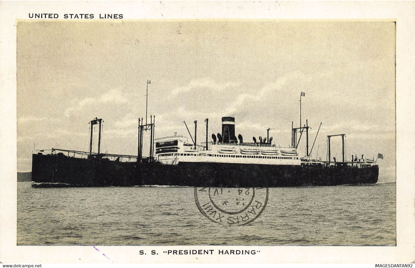 BATEAU #FG57376 PAQUEBOT SS PRESIDENT HARDING US LINES + CACHET SEAL - Steamers