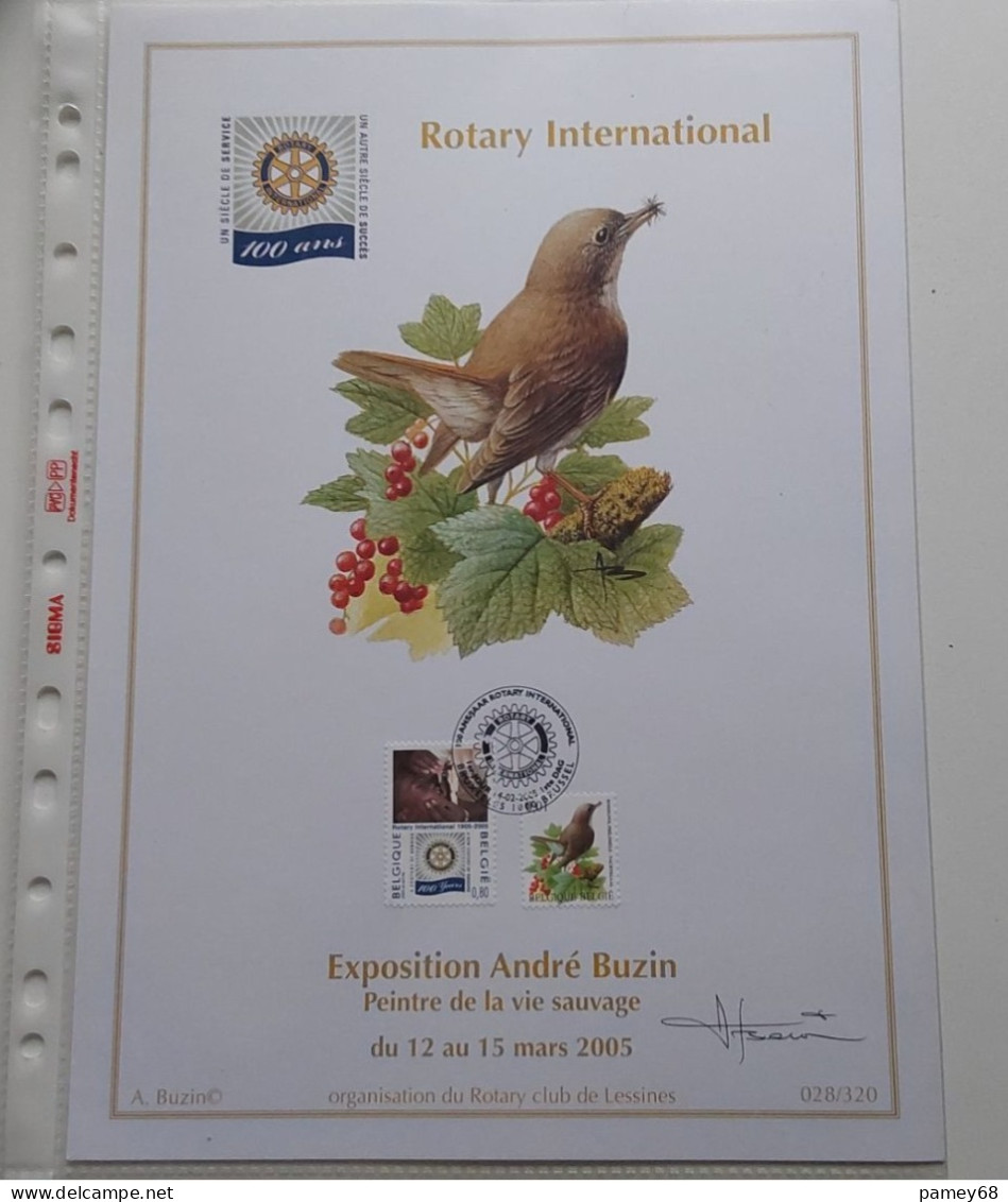 Souvenir Oiseaux André Buzin 12 Au 15 Mars 2005 Avec Signature  028/320 Rotary International Rossignol Philomele . - 1985-.. Vogels (Buzin)