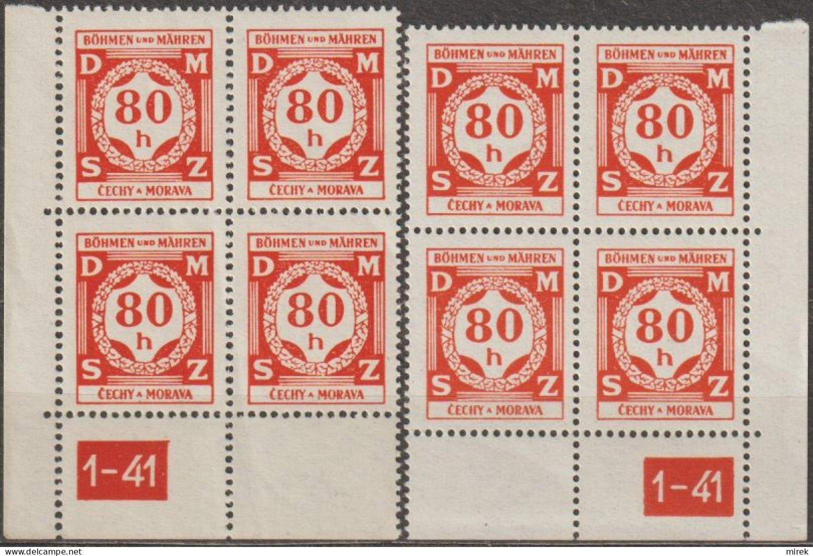 39/ Pof. SL 5, Corner 4-blocks, Plate Number 1-41 - Unused Stamps