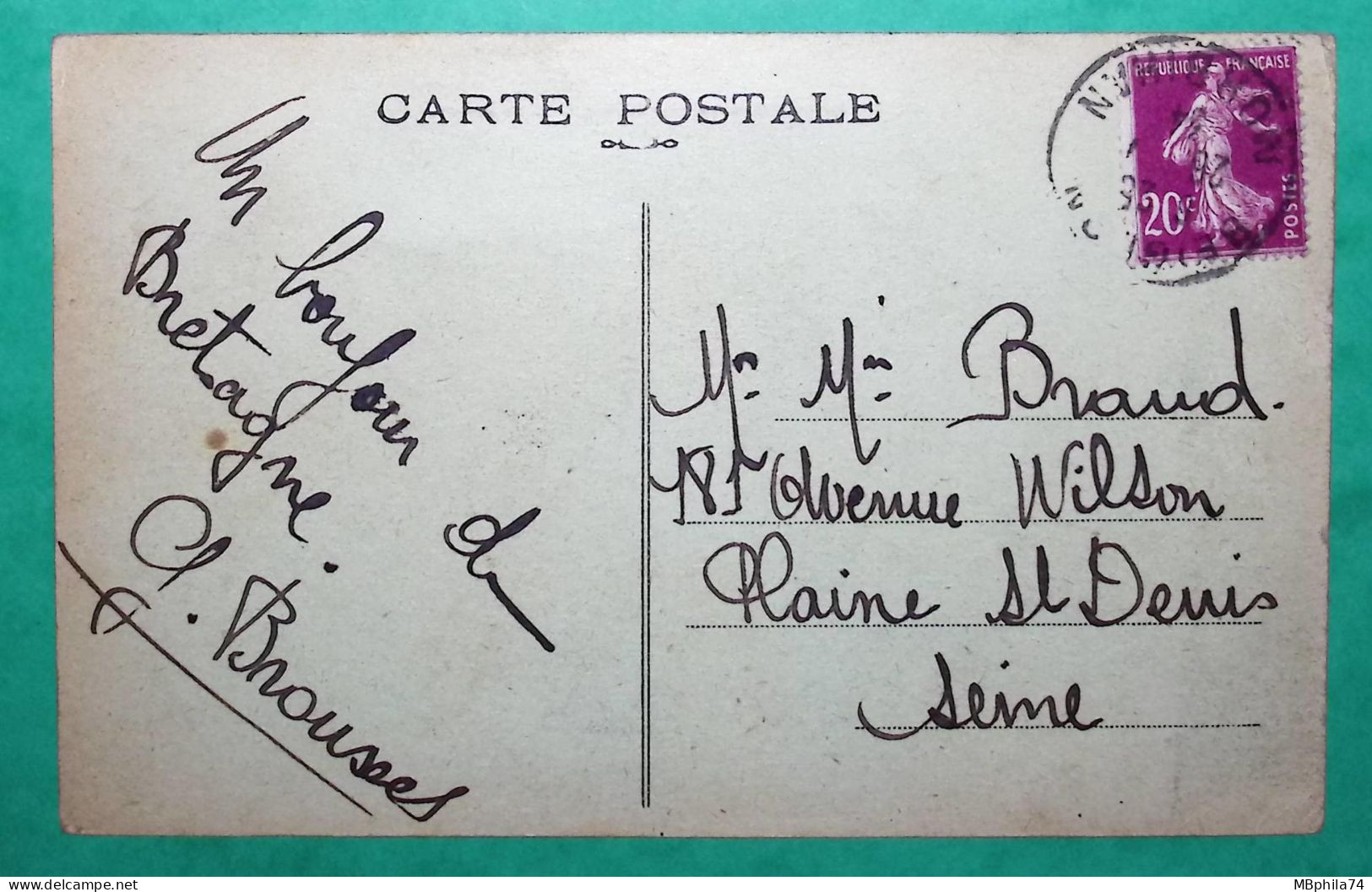 CARTE POSTALE BEIGNON MORBIHAN LE CALVAIRE ET LA POSTE POUR LA PLAINE ST DENIS SEINE 1934 POST CARD FRANCE - Correos & Carteros