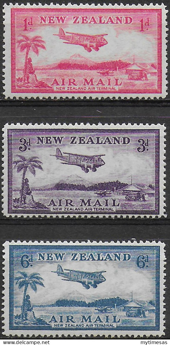 1935 New Zealand Airmail Bell Block Aerodrome 3v. MNH SG N. 570/72 - Andere & Zonder Classificatie