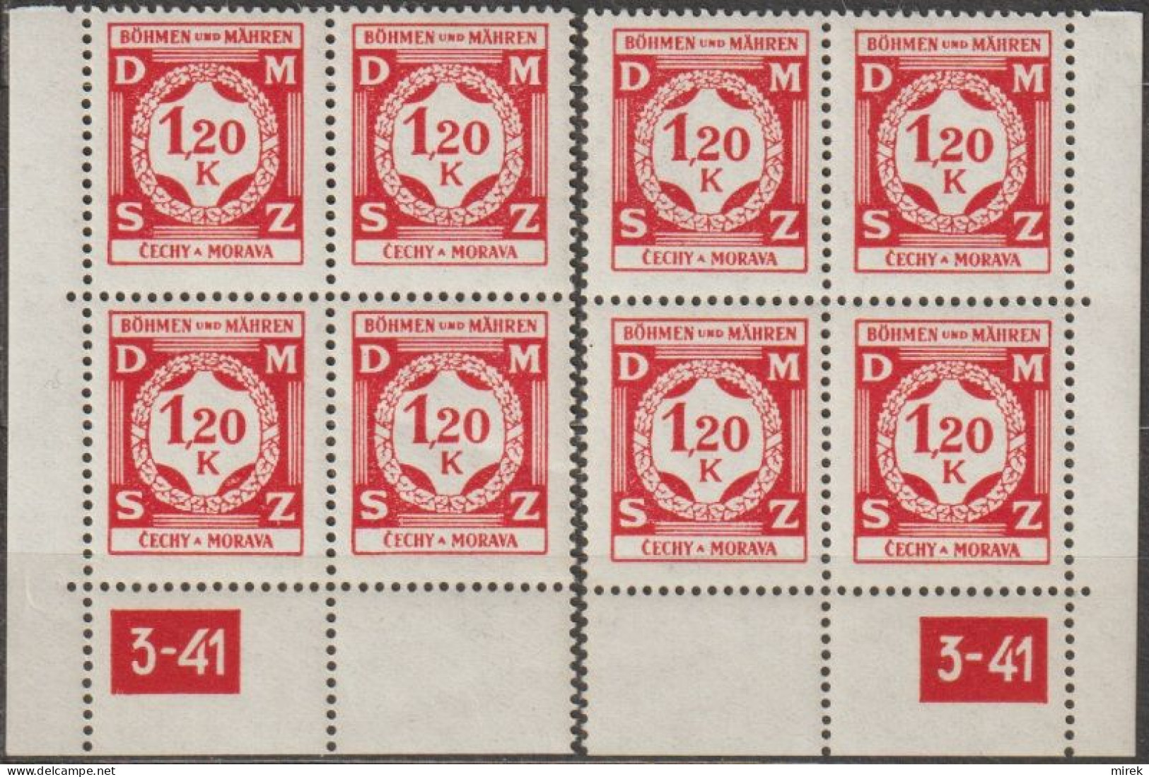 42/ Pof. SL 7, Corner 4-blocks, Plate Number 3-41 - Ungebraucht