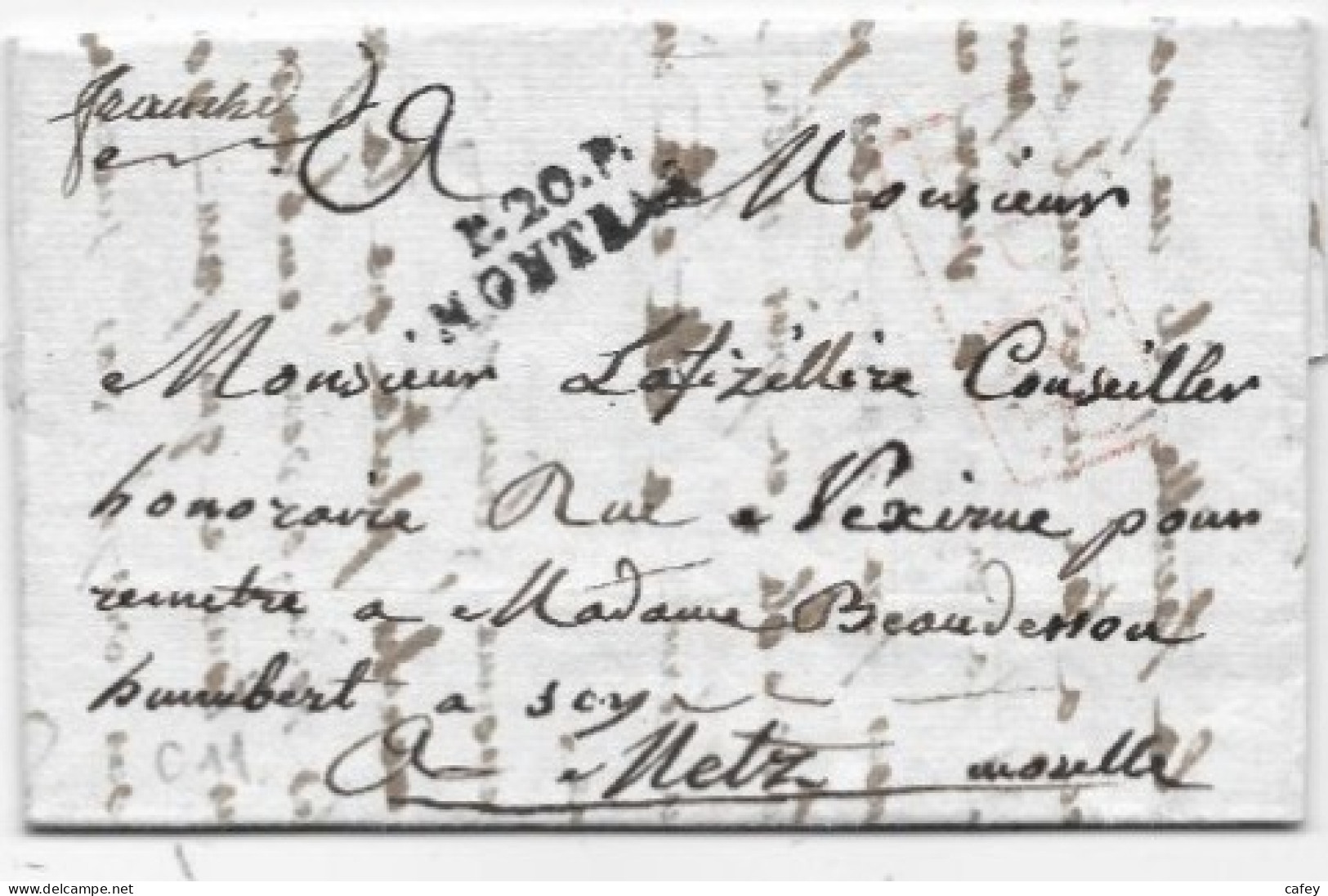 COTE D'OR Lettre Avec Texte De 1818 Marque Postale P20P / MONTBAR - 1801-1848: Précurseurs XIX