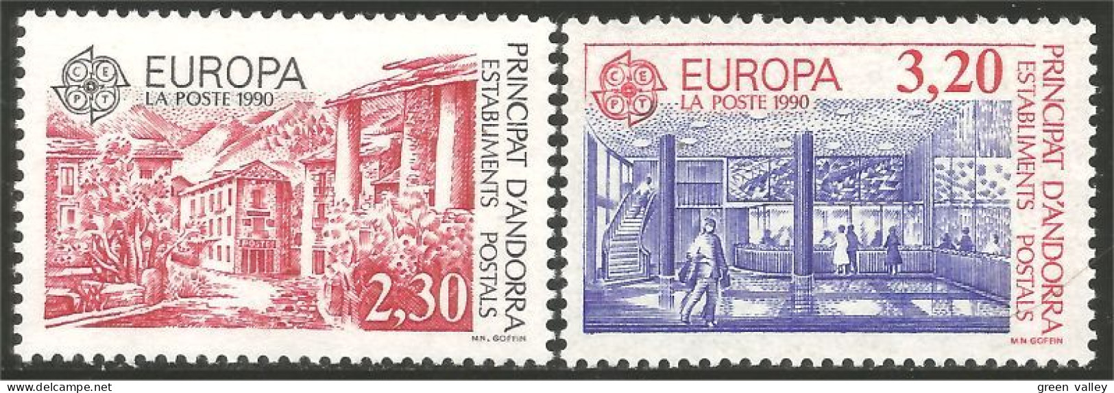 EU90-2b EUROPA-CEPT 1990 Andorre Bureaux Postes Postal Houses MNH ** Neuf SC - Ungebraucht
