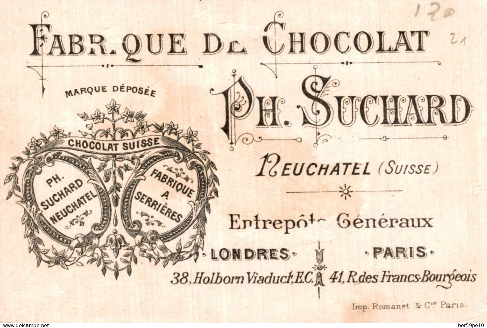 CHROMO FABRIQUE DE CHOCOLAT PH. SUCHARD A NEUCHATEL SUISSE DANS LES COLONIES CADEAUX DE BOITES SUCHARD - Suchard