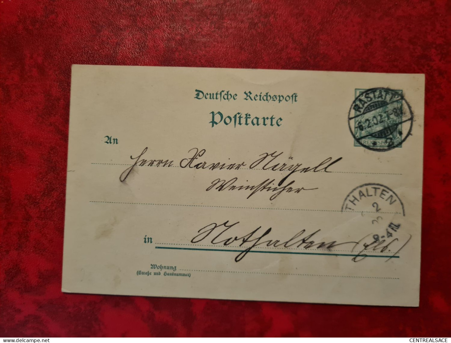 CARTE ENTIER GANZACHE RASTATT POUR NOTHALTEN 1902 - Autres & Non Classés