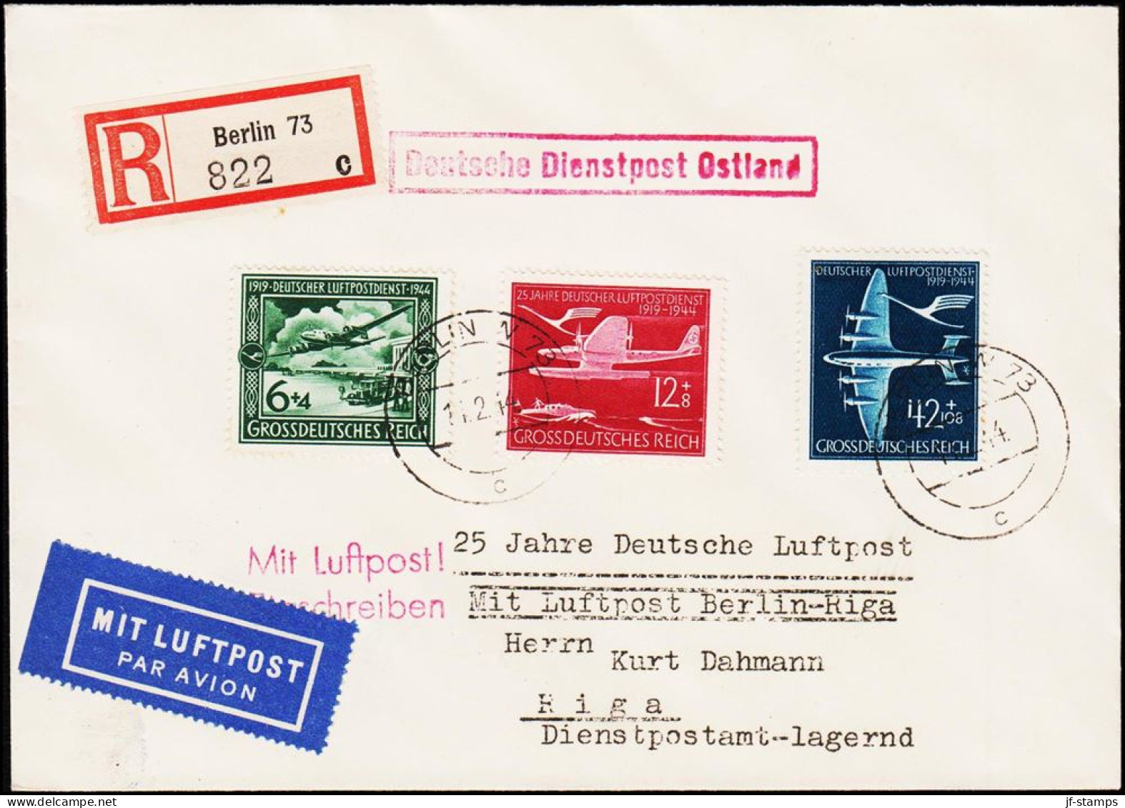 1944. 25 Jahre Deutscher Luftpostdienst On FDC BERLIN 11.2.44. + Deutsche Dienstpost Ostl... (Michel 866-868) - JF194304 - Brieven En Documenten