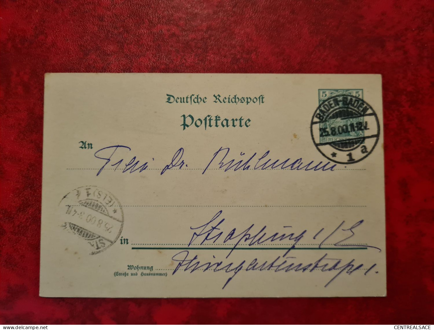 CARTE ENTIER GANZACH BADEN BADEN 1900 POUR STRASSBURG STRASBOURG - Autres & Non Classés