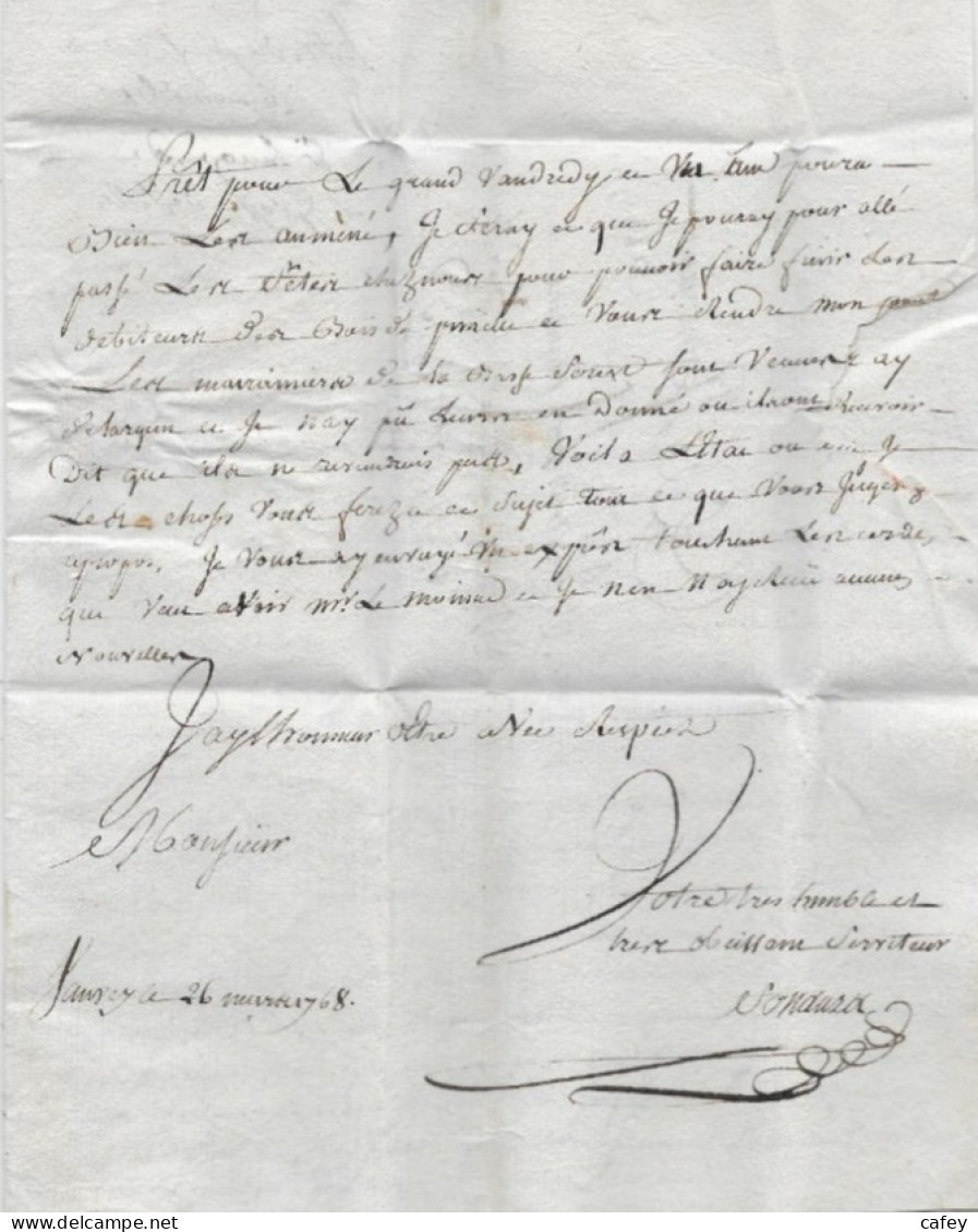 COTE D'OR Lettre Avec Texte (3 Pages) De 1768 Marque Postale CHA.S.SEINE Lenain N°2 Rare Indice 18 - 1701-1800: Voorlopers XVIII