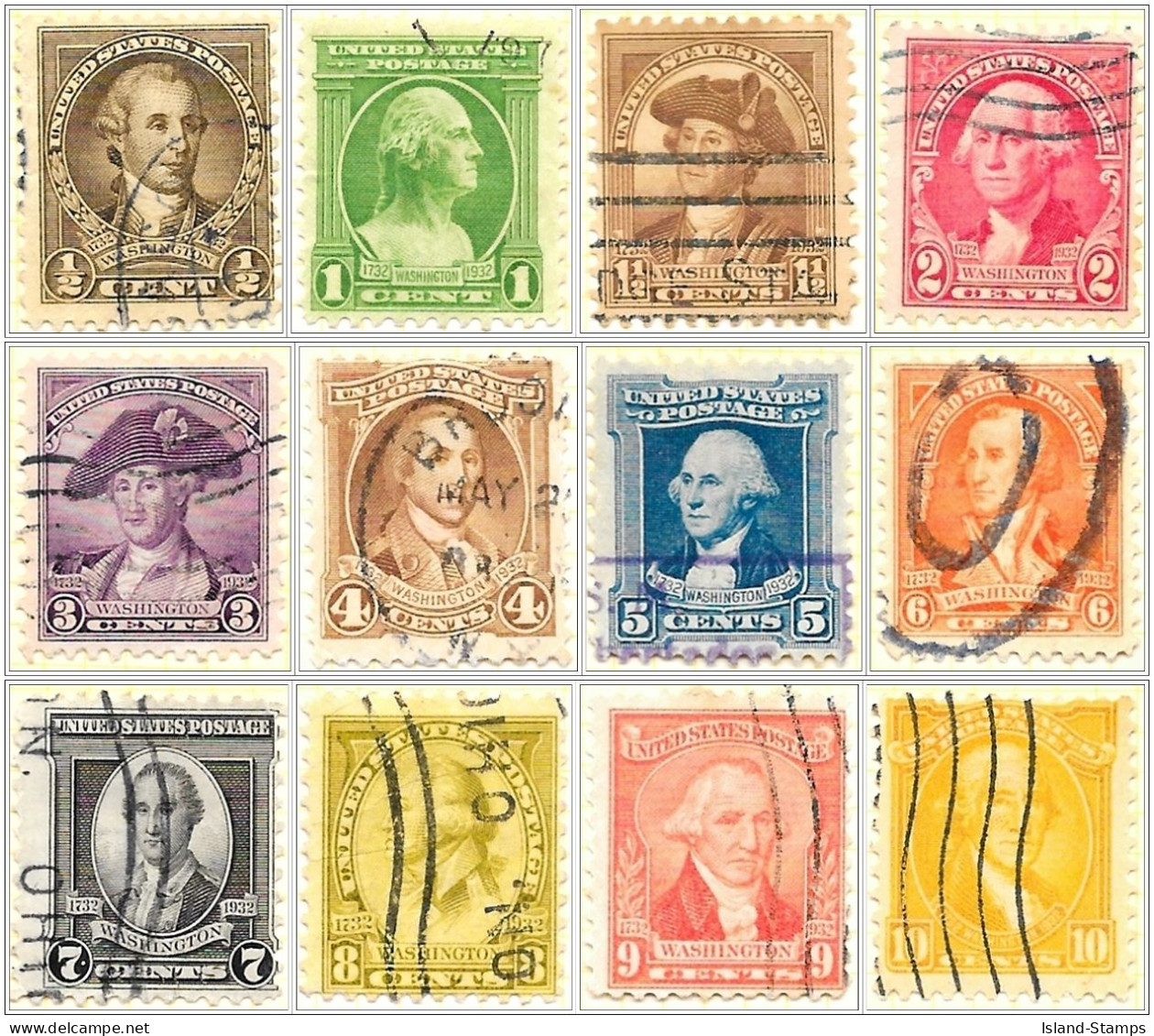 USA # 704-15 - 1932 Washington Bicentennials, Set Of 12 Stamps Used + Five Others Mint & Used - Oblitérés
