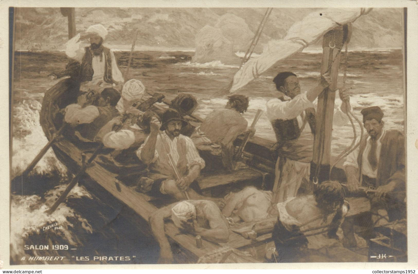 PAINTING, FINE ARTS, SALON 1909, A. HUMBERT, LES PIRATES, BOAT, FRANCE, POSTCARD - Pittura & Quadri