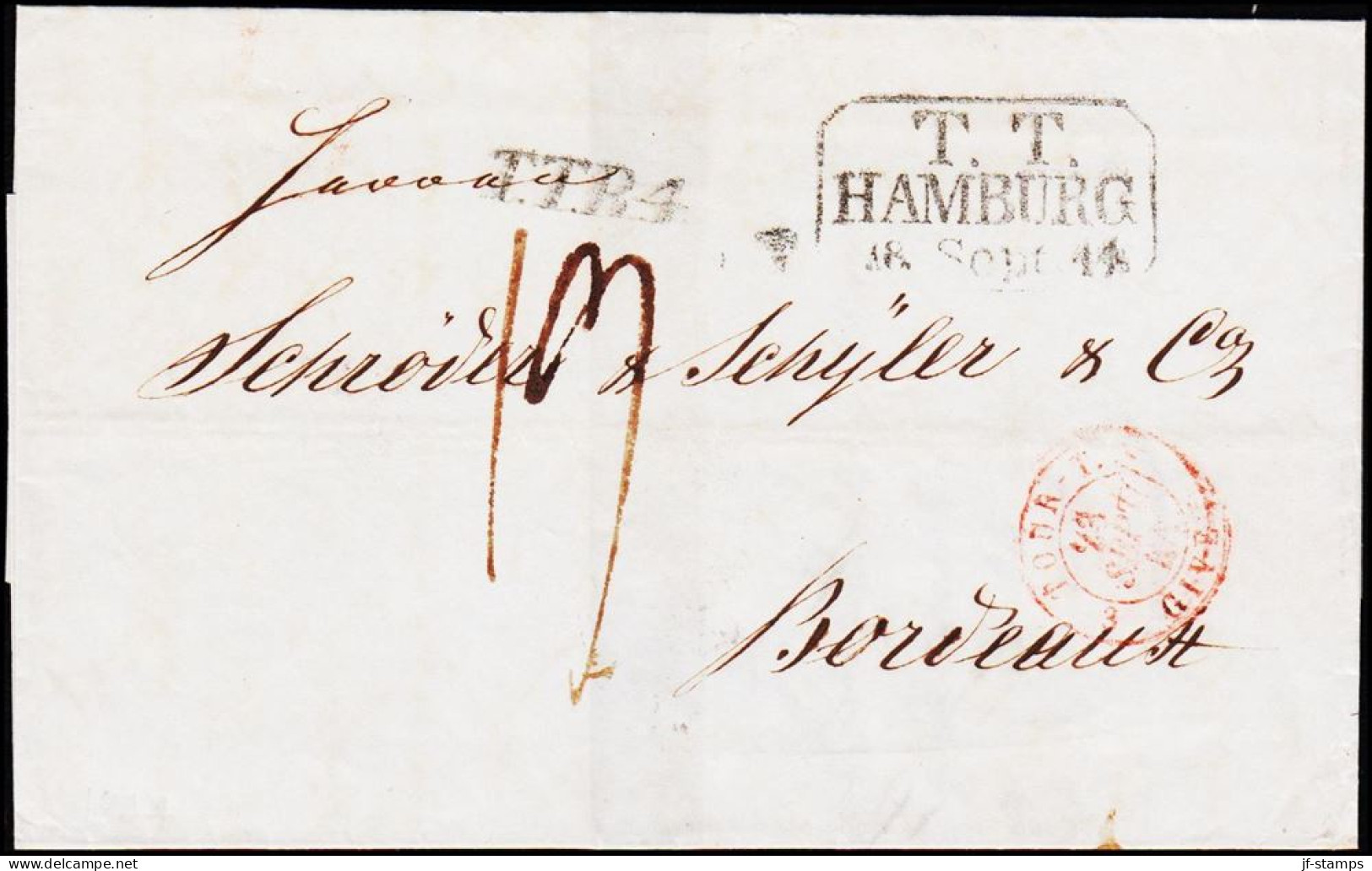 1844. T.T. HAMBURG 18. SEPT 44. T.T.R.4 + TOUR-T GIVET 23 SEPT 44 - JF124247 - Prephilately