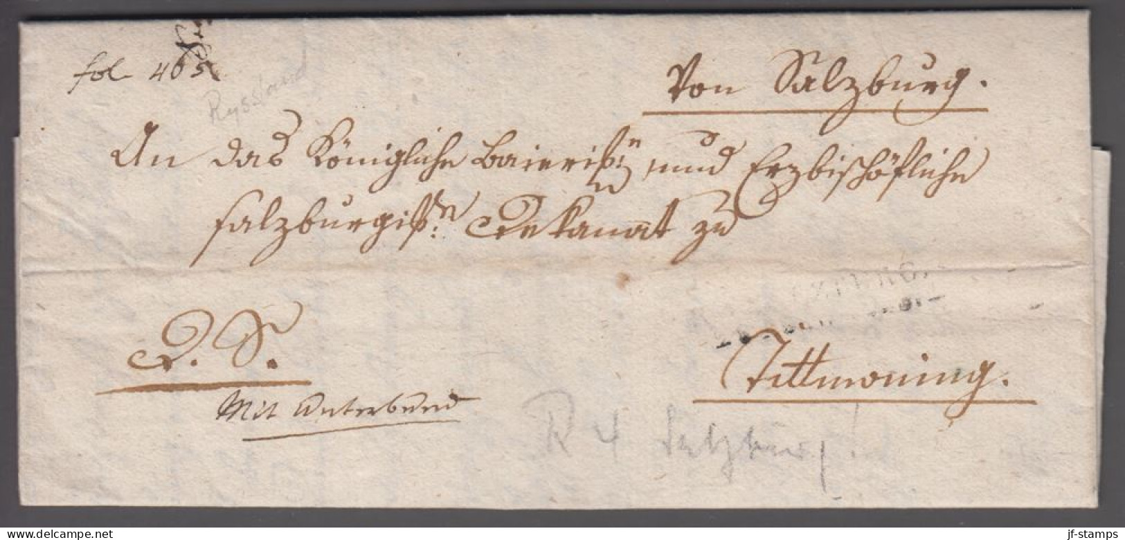 1813. ÖSTERREICH. Interesting Very Old Cover From 1813. Von Salzburg And Weak Line Cancel R 4 SALZBURG.  - JF414887 - Vorphilatelie