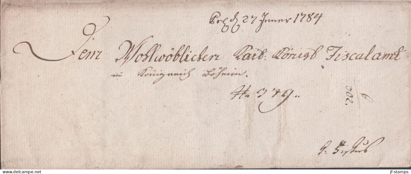 1784. DEUTSCHLAND Interesting Very Old Cover Dated 27 Januar 1784. Reverse Seal In White With Profile Prin... - JF432630 - Préphilatélie