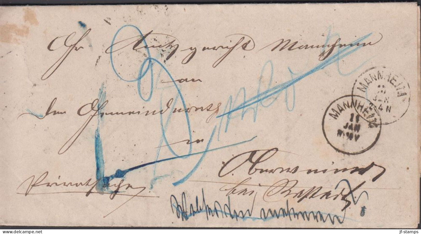 1869. DEUTSCHLAND Interesting Readressed Cover With 6 Postmarks Including MANNHEIM 12 JAN + 14 JAN + Rever... - JF436614 - Préphilatélie