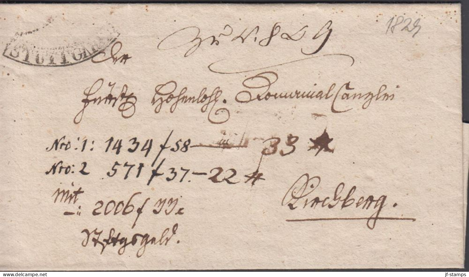 1829. DEUTSCHLAND. Very Interesting And Beautiful Old Cover To Linchberg Cancelled STUTTGART. Very Interes... - JF436618 - Vorphilatelie