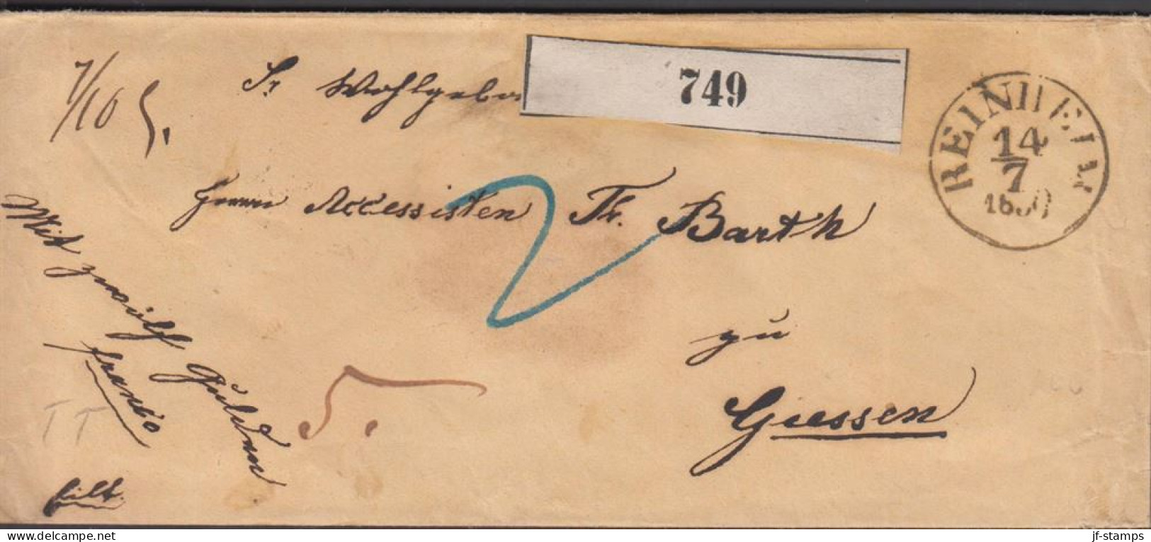 1850. DEUTSCHLAND. Very Interesting And Beautiful Small Yellow Money Cover (10 Silbergulden) Cancelled REI... - JF436622 - [Voorlopers