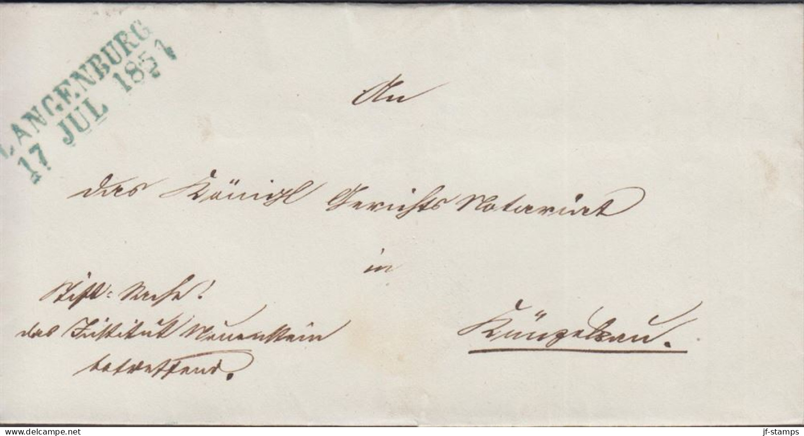 1851. DEUTSCHLAND. Fine Cover With Green Cancel LANGENBURG 17 JUL 1851 And Reverse At Arrival In Blue KÜNZ... - JF436624 - Precursores