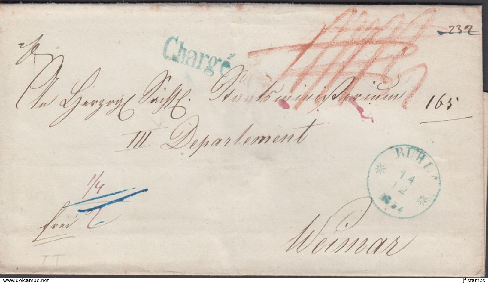 1840. DEUTSCHLAND. Fine Old Cover To Weimar Cancelled Chargé + RUHL 14 12 In Blue And Reverse EISENACH 14 ... - JF436637 - Prephilately