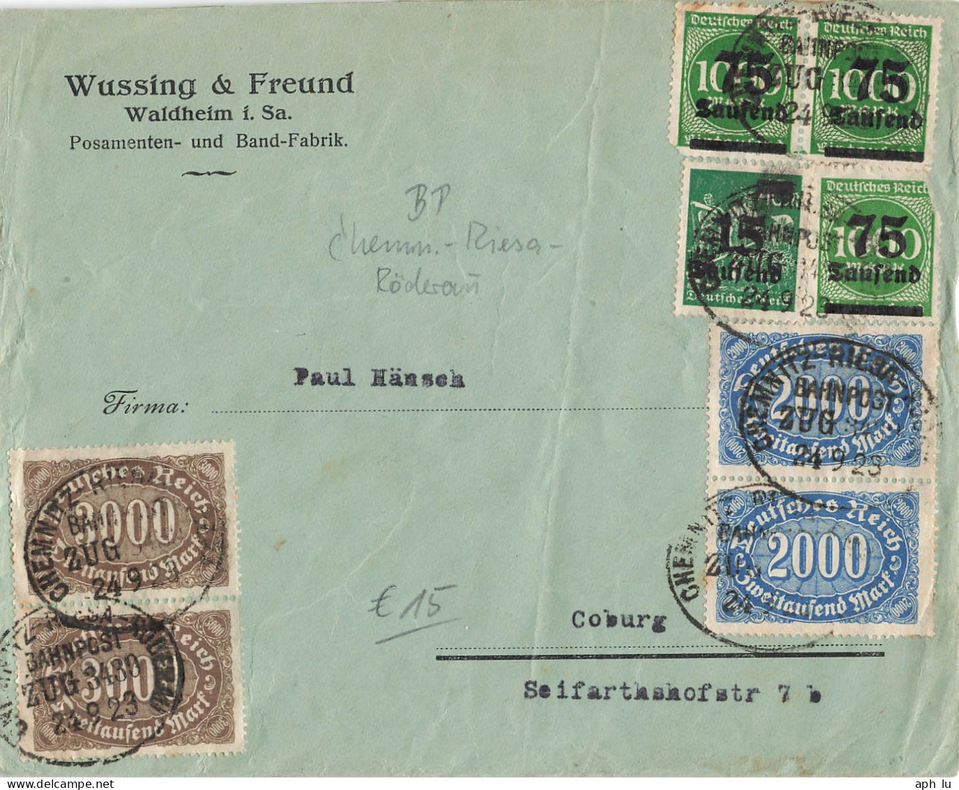 Bahnpost (Ambulant; R.P.O./T.P.O.) Chemnitz-Riesa-Röderau (ZA2553) - Lettres & Documents