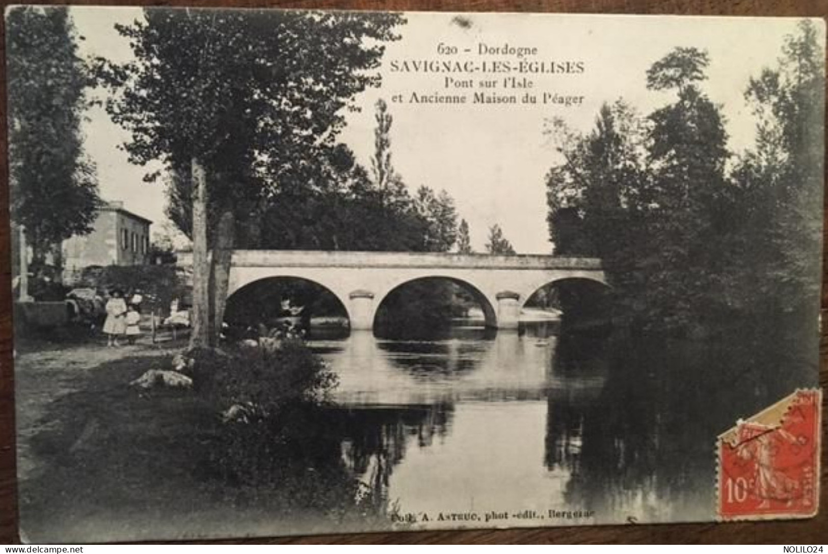 Cpa 24 Dordogne, SAVIGNAC LES EGLISES, Pont Sur L'Isle Et Ancienne Maison Du Péager, Animée, éd Astruc, écrite En 1906 - Sonstige & Ohne Zuordnung