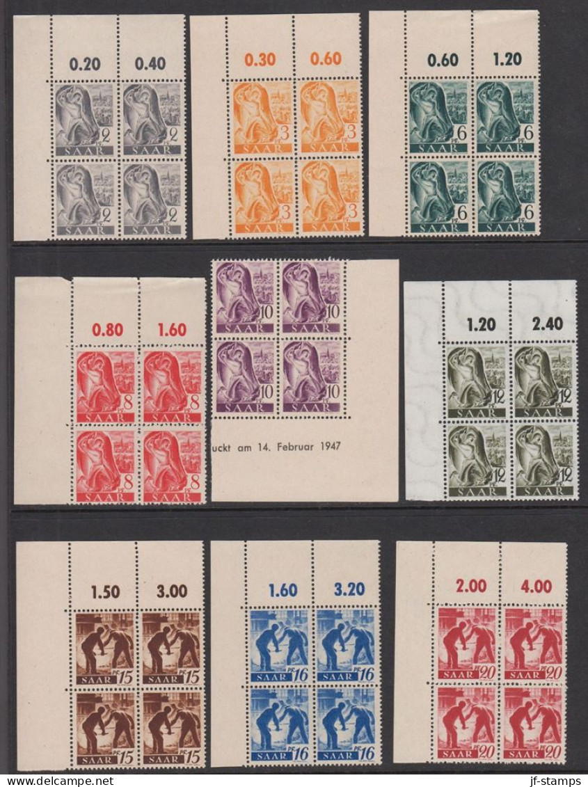 1947. Saar. Work And Landscapes Complete Set With 20 Stamps All In 4 Blocks Never Hinged ... (MICHEL 206-225) - JF524406 - Ungebraucht