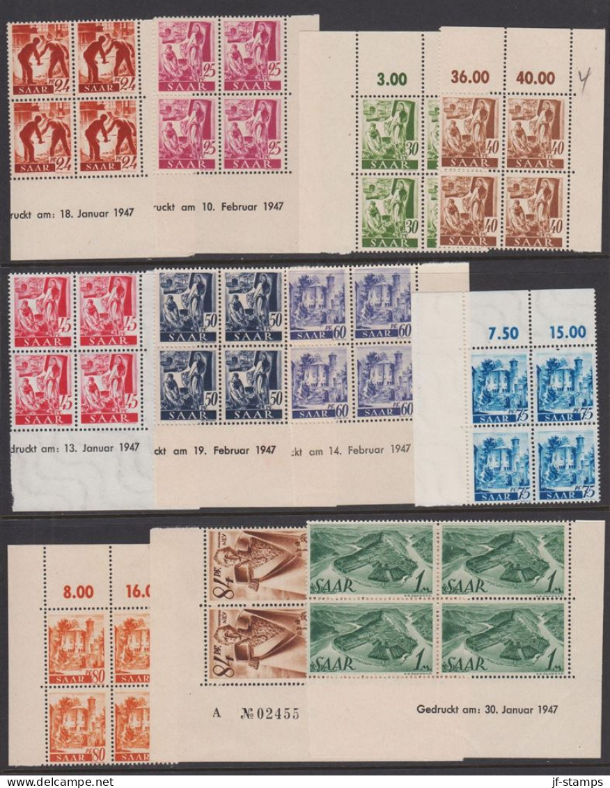 1947. Saar. Work And Landscapes Complete Set With 20 Stamps All In 4 Blocks Never Hinged ... (MICHEL 206-225) - JF524406 - Ungebraucht