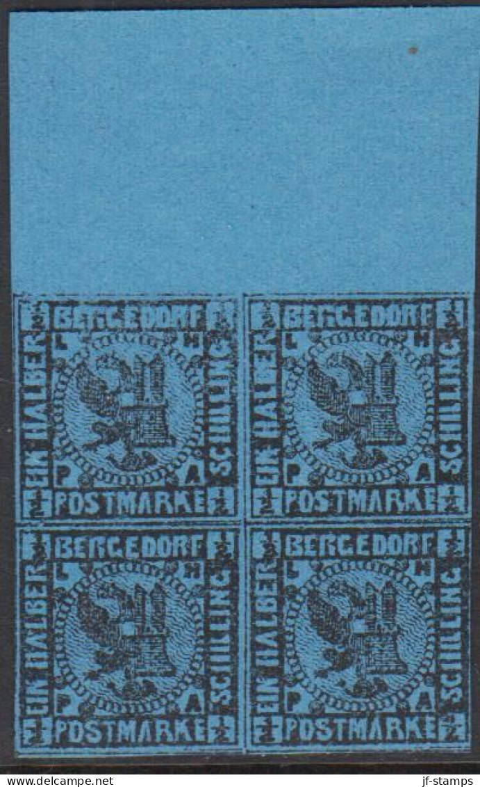 1861. BERGEDORF. ½ SCHILLING In 4-block Without Gum. Very Interesting Old Forgery.  - JF524435 - Bergedorf
