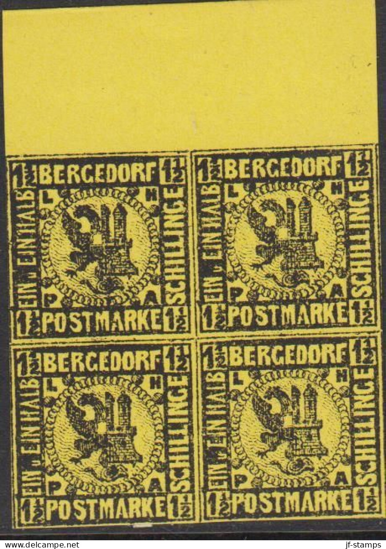 1861. BERGEDORF. 1½ SCHILLINGE In 4-block Without Gum. Very Interesting Old Forgery.  - JF524436 - Bergedorf