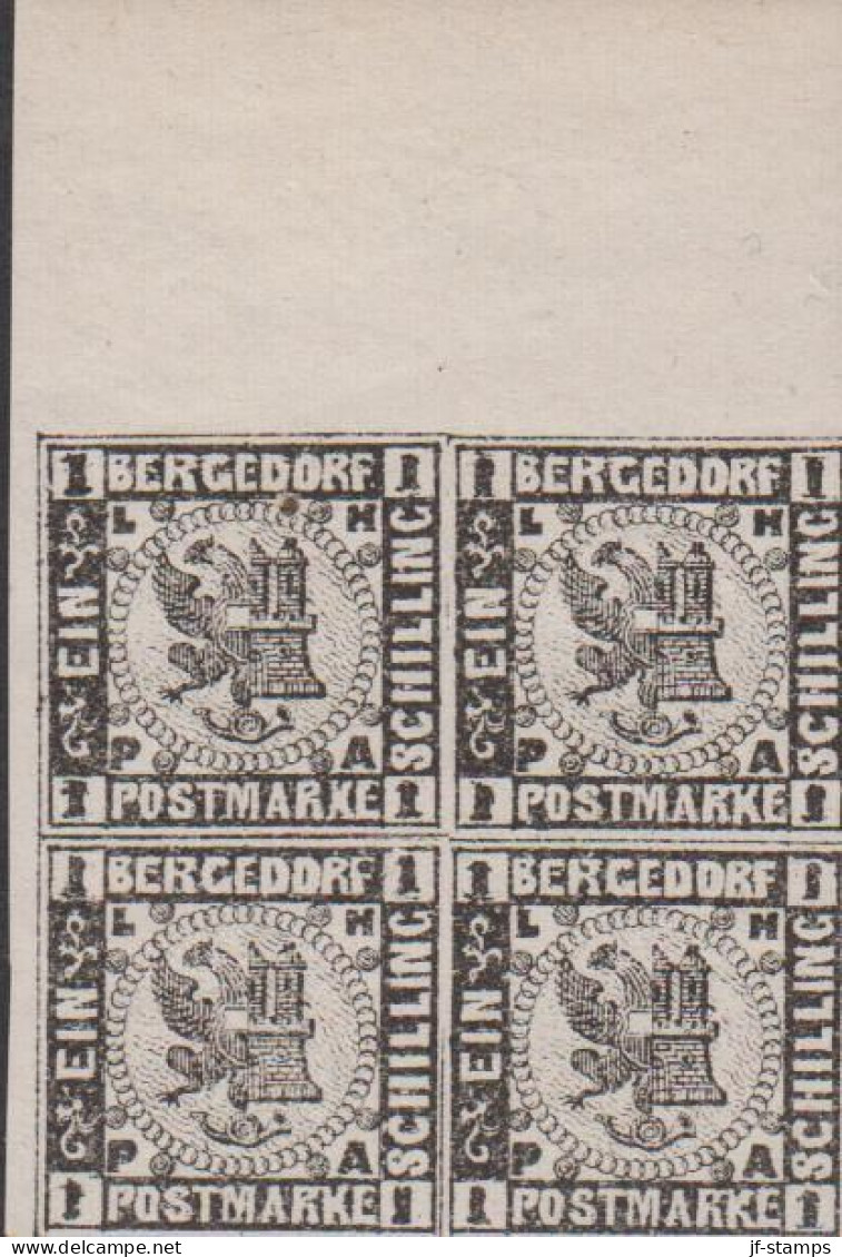 1861. BERGEDORF. 1 SCHILLING In 4-block Never Hinged. Very Interesting Old Forgery.  - JF524439 - Bergedorf