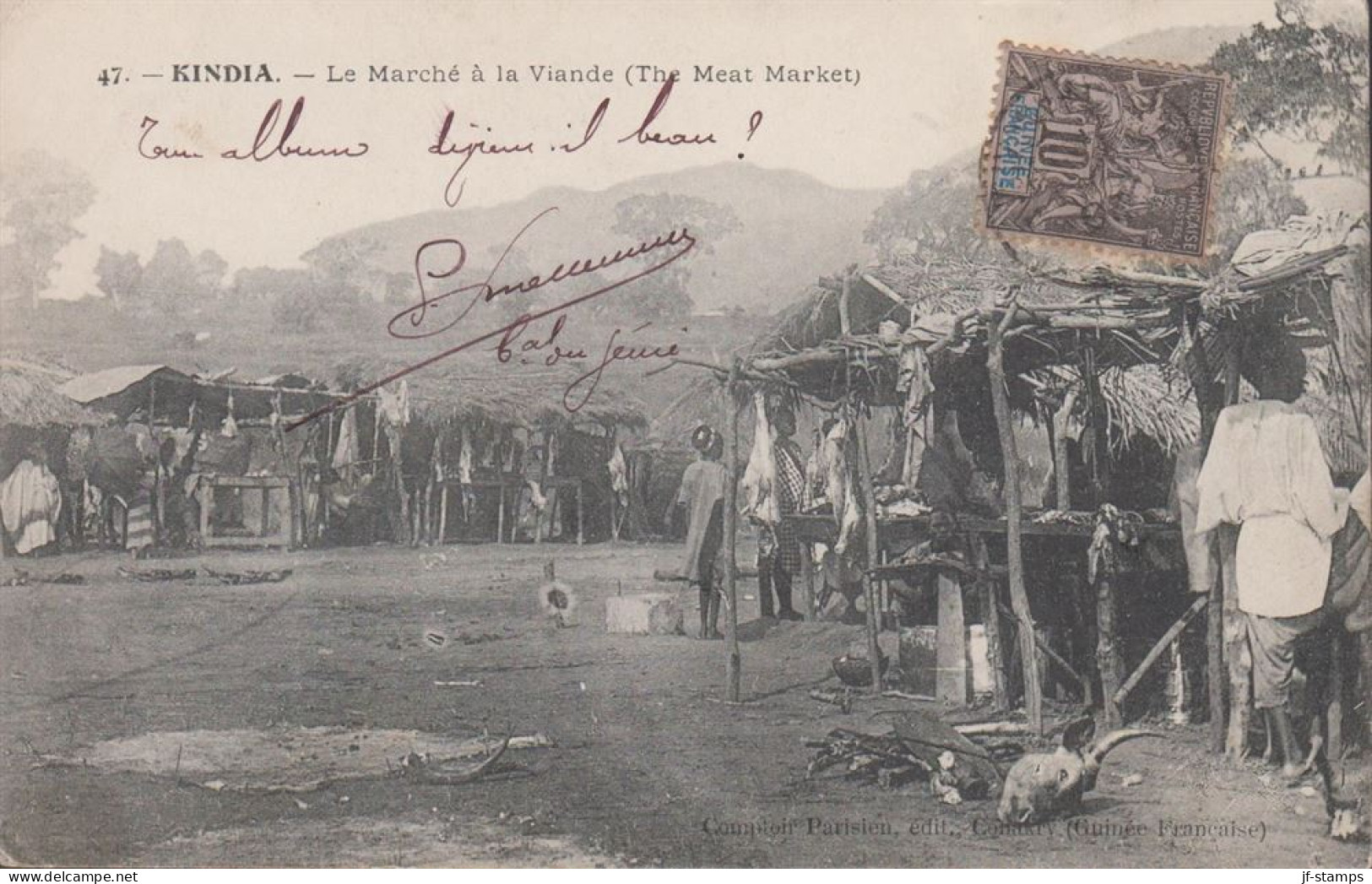 1906. GUINÉE. 10 C GUINEE FRANCAISE On Post Card (KINDIA. Le Marche A La Viande (The Meat Marke... (Michel 5) - JF432472 - Guinea Francese
