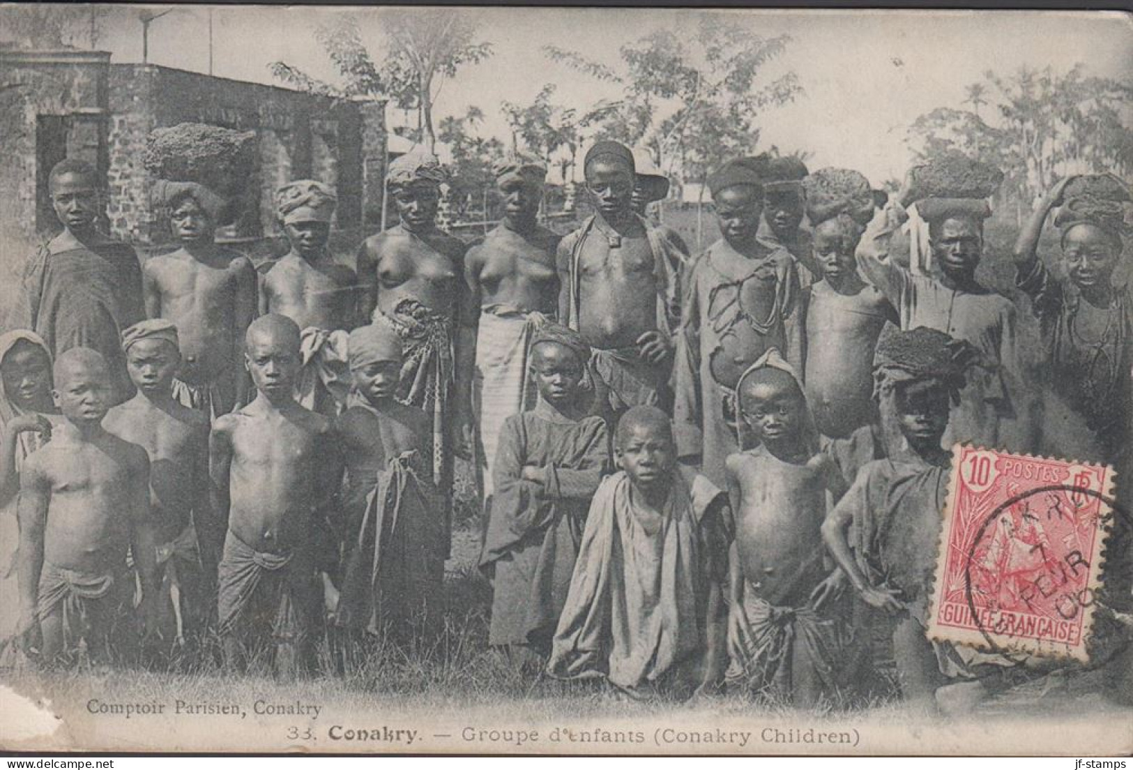 1906. GUINÉE. 10 C Fula-tribe On Post Card (Conakry - Groupe D'enfants (Conakry Children)). Re... (Michel 22) - JF432473 - French Guinea