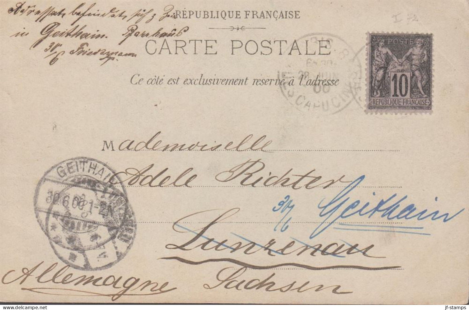 1900. FRANCE. Postcard PARIS Theatre Francais To Sachsen Cancelled PARIS 28 JUIN 00. (MICHEL 72) - JF432597 - Sonstige & Ohne Zuordnung