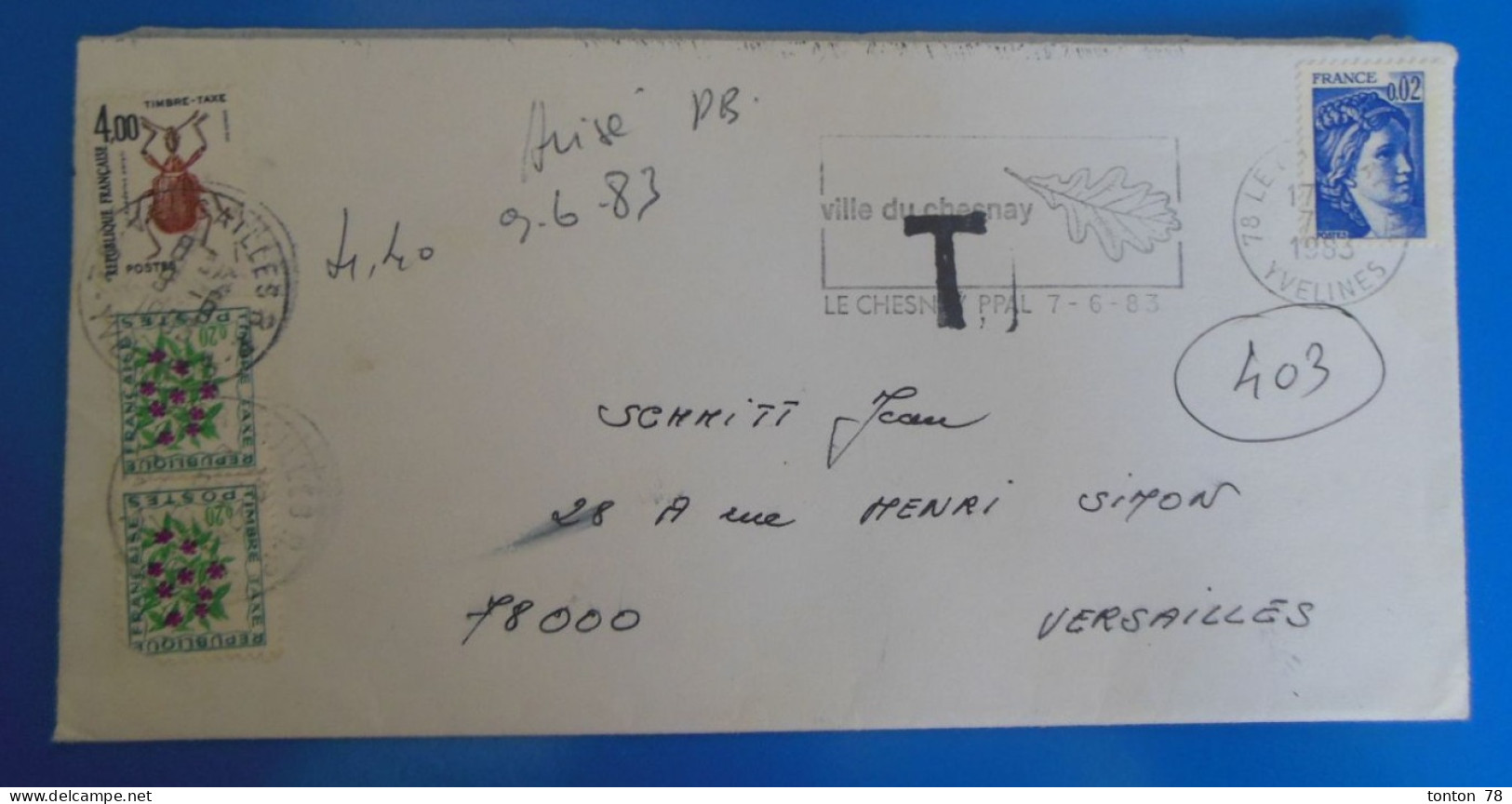 TIMBRES SUR LETTRE   -  TAXE  -  RECTO VERSO - 1960-.... Brieven & Documenten