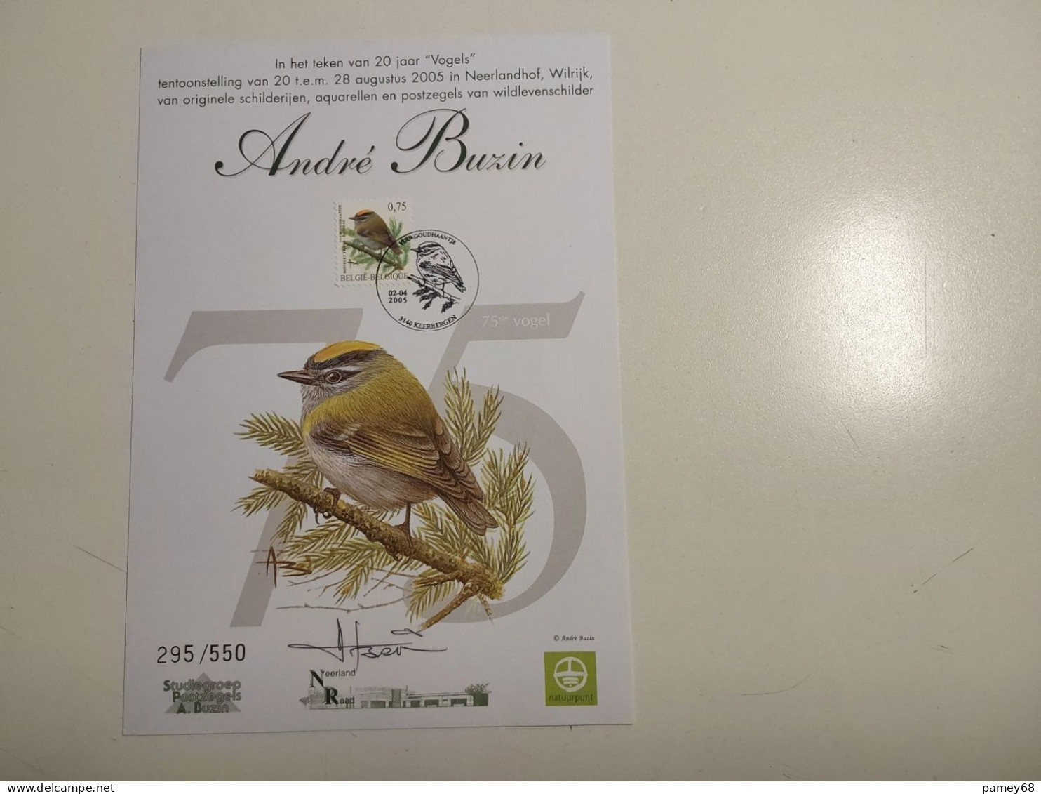 Souvenir Oiseaux André Buzin S.P.A.B. 295 De 550 Avec Signature Roitelet Triple Bandeau 02.04.2005 - 1985-.. Birds (Buzin)