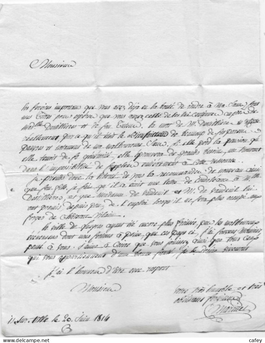 COTE D'OR Lettre Avec Texte De 1814 Marque Postale P20P / IS SUR TILL  Indice 15 - 1801-1848: Precursors XIX