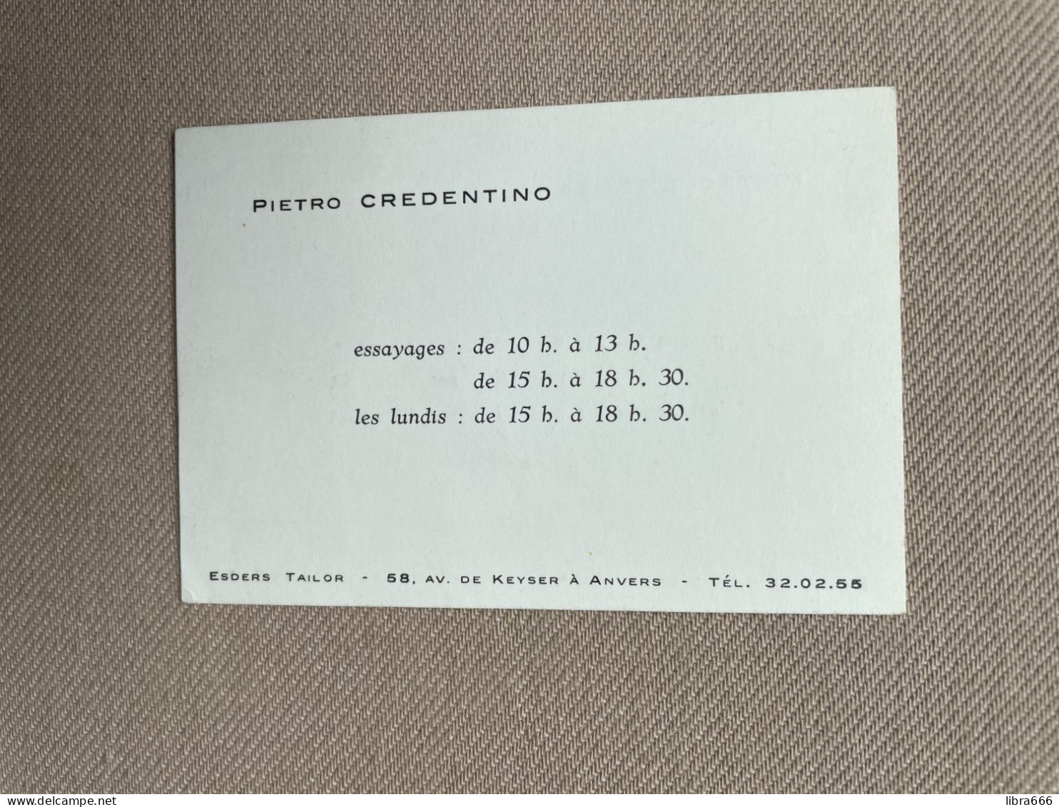 Visitekaartje - Carte Visite / CREDENTINO Pietro / ESDERS Tailor, ANTWERPEN - ANVERS - Visiting Cards